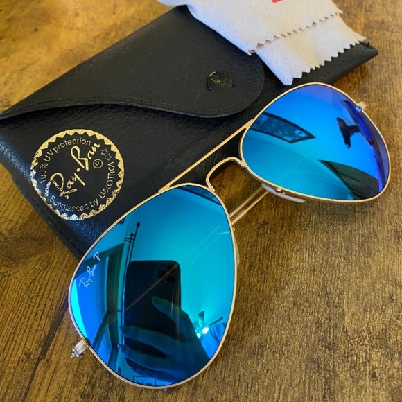 Ray-Ban Accessories - Ray-Ban Polarized Aviator Sunglasses - Blue & Gold